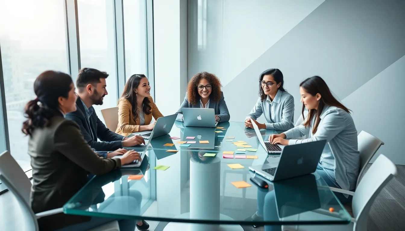 diverse professionals collaborating in a modern office setting.